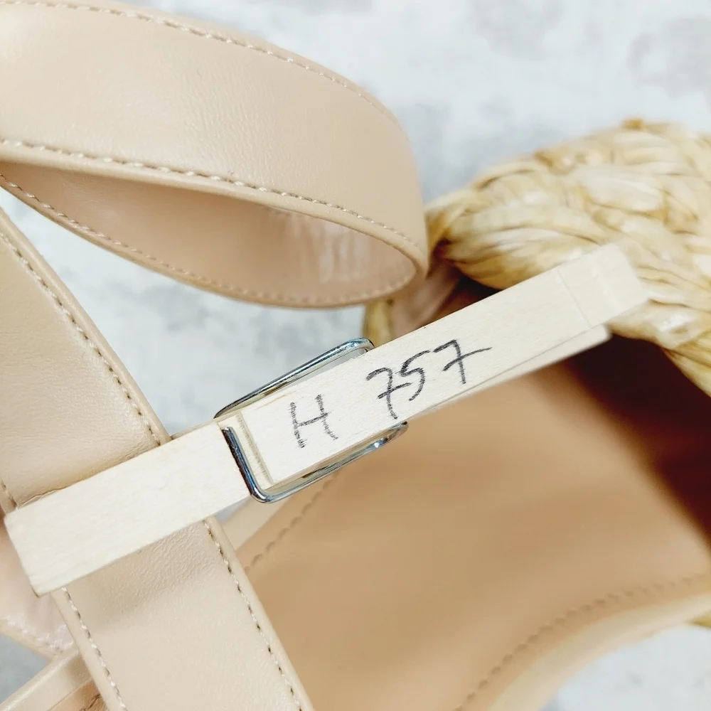 NEW Marc Fisher Steel Jute Raffia Buckle Ankle Strap Summer Sandals H757
